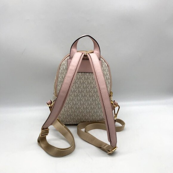 Michael Kors Vanilla And Pink Monogram Logo Erin Backpack Bag - Picture 2 of 11